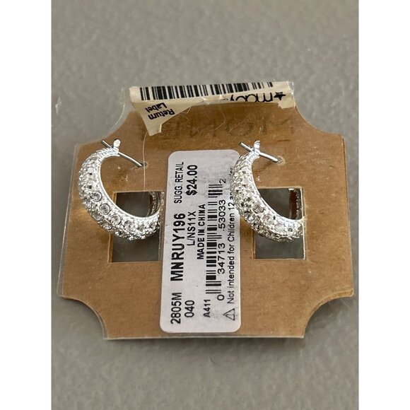 Monet Silver-Tone Crystal-Embellished Hoop Earrings Party Formal Glam - Picture 2 of 5